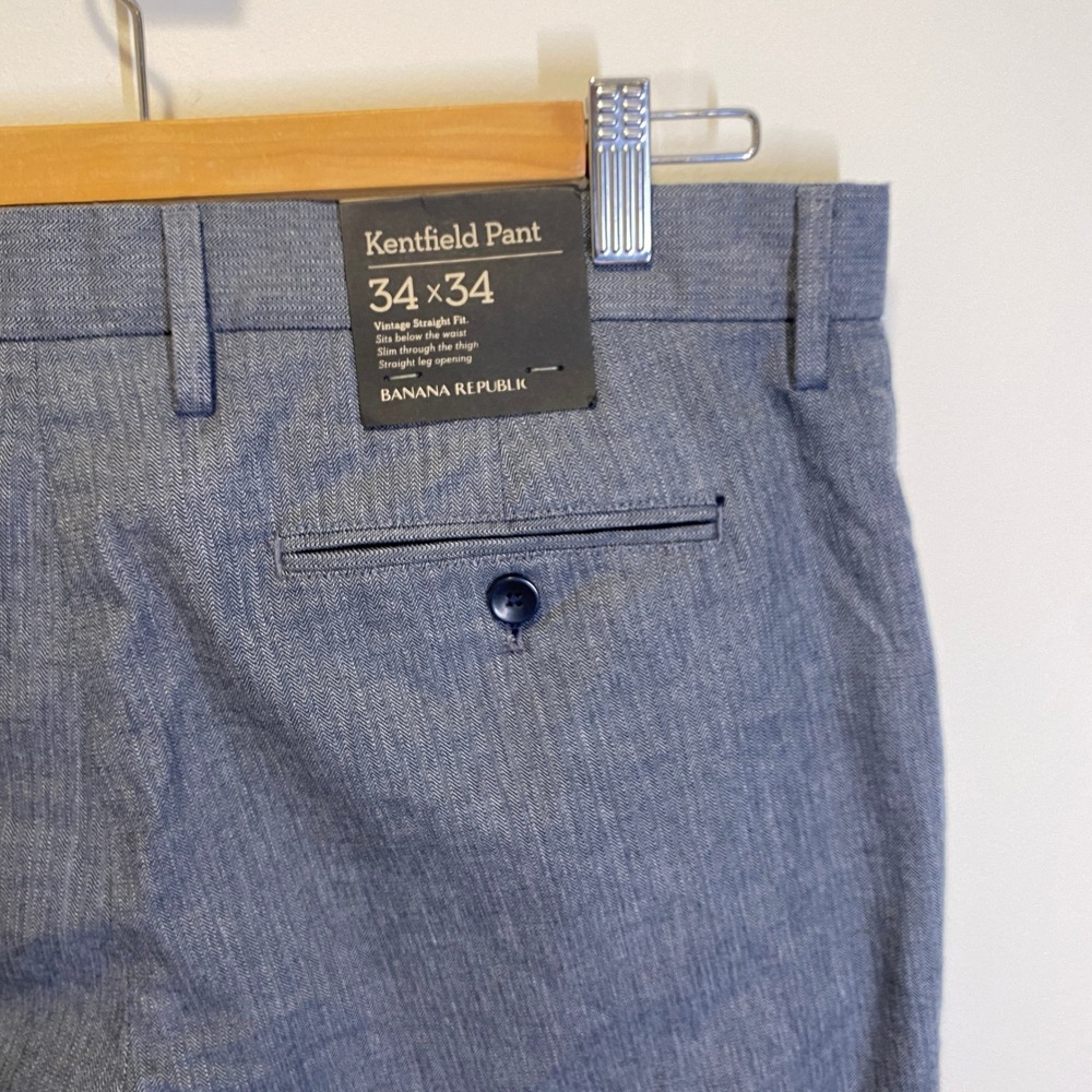 Banana Republic Kentfield Pant Mens 34x34 Blue NWT Herringbone Straight Fit